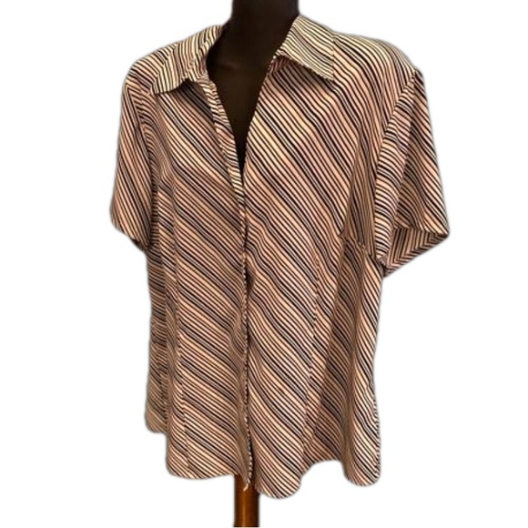 1X Worthington Easy Care Stretch black white & gold stripe button up shirt - Picture 4 of 15